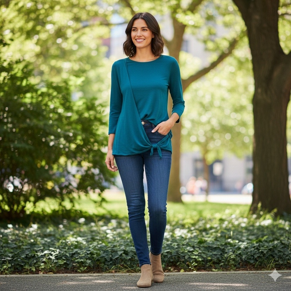 J Jill Tie Front‎ Knit Sweater Top Women's Size L Teal Blue